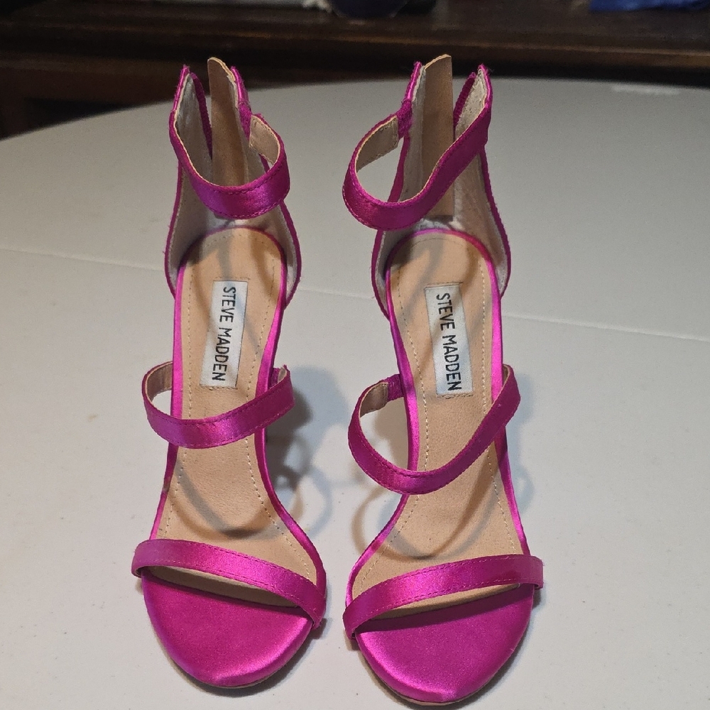 Steve Madden Hot Pink Satin Strappy Ankle-Heel Sandals